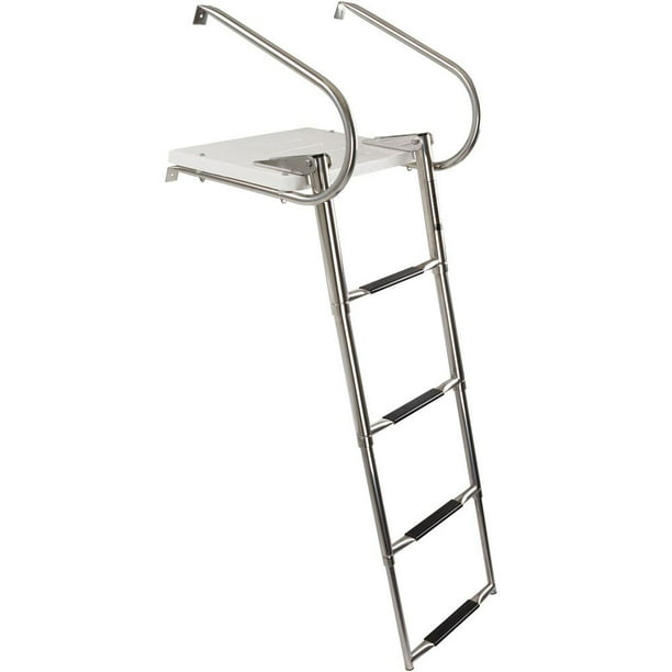 Stainless Steel In-board Swim Fiberglass Platform 4-steps Ladder Reinforce Folding Docking Ladder